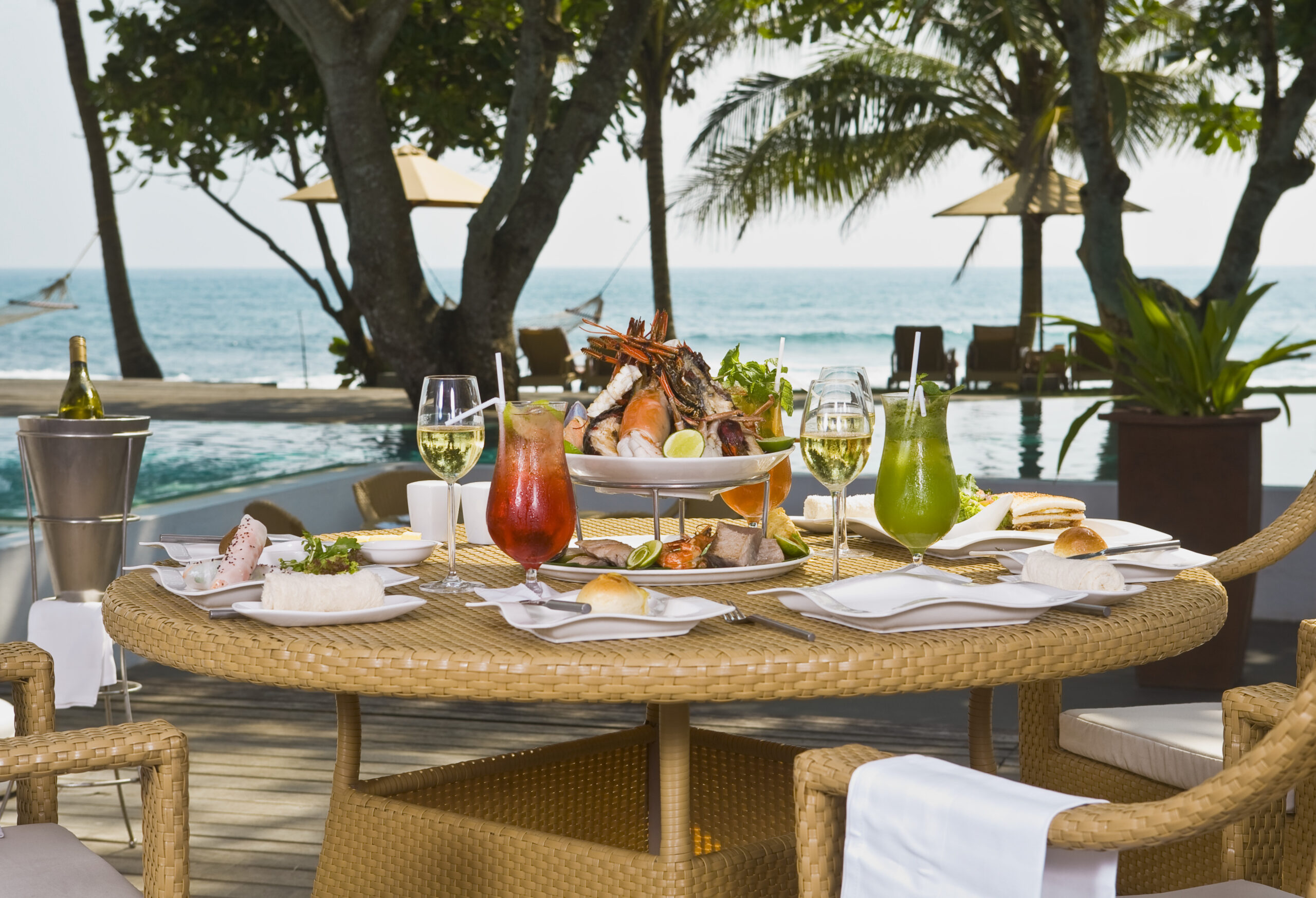 Beachfront dining at The Fortress Resort & Spa, one of many ahangama hotels