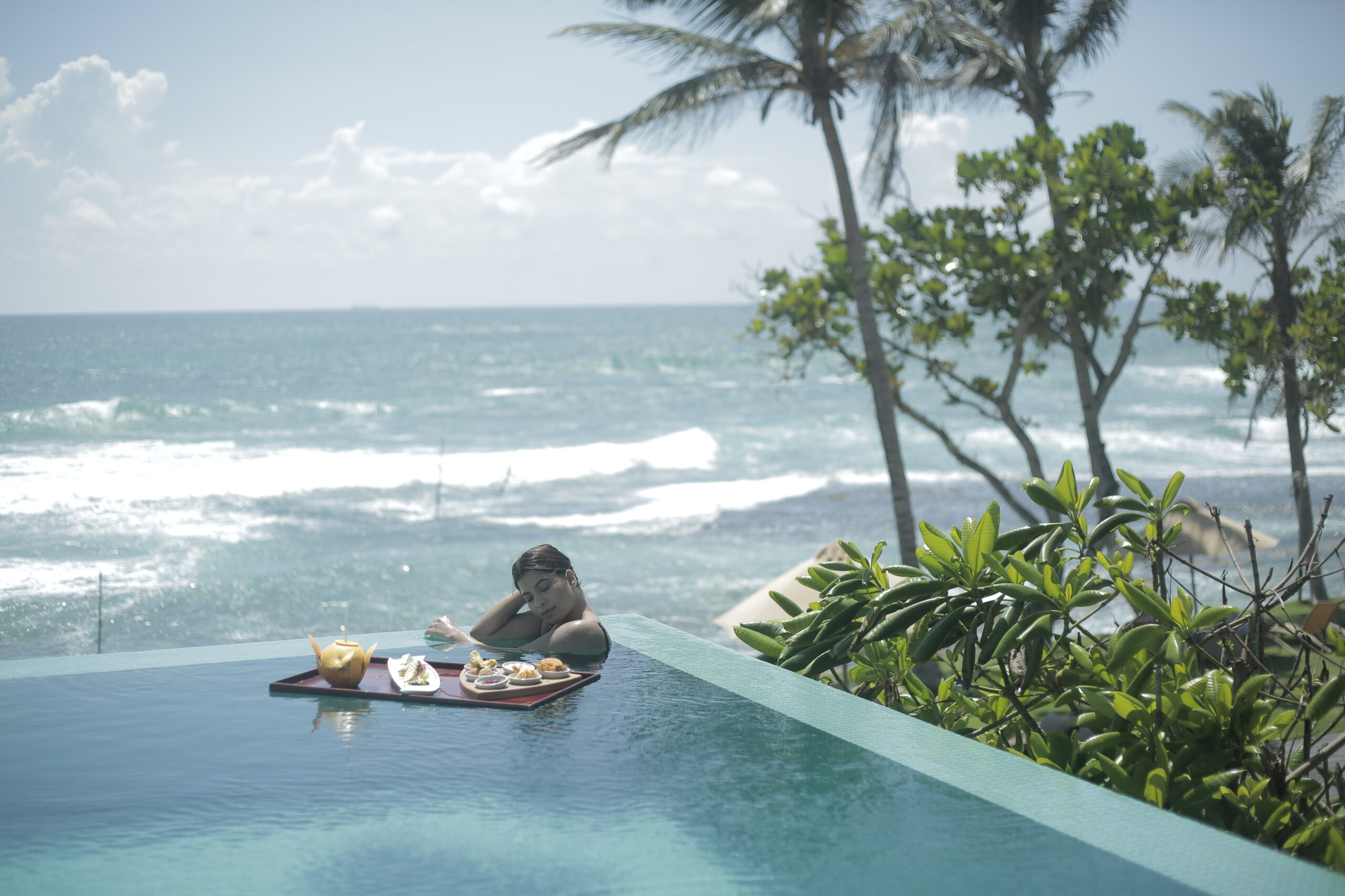 Scenic beach views from the infinity pool at The Fortress Resort & Spa, one of the best Ahangama hotels