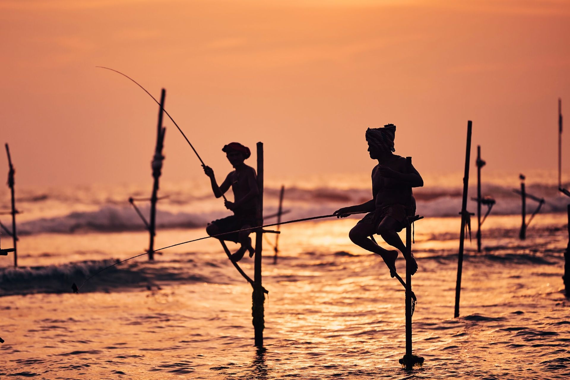 Traditional stilt fishermen near Koggala on Sri Lanka’s South Coast
